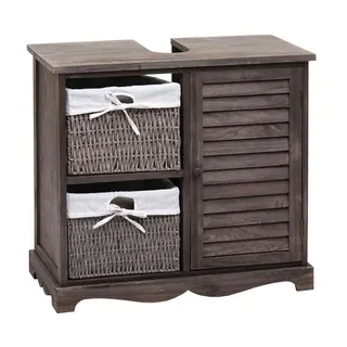 Mendler Waschbeckenunterschrank HWC-H20, Badezimmer Waschtisch, Massiv-Holz Korb-Schublade 60x65x31cm - shabby grau-braun