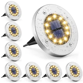 GIGALUMI Solarleuchte Edelstahl 12 LEDs 8 Stück spritzwassergeschützt Warmweiß