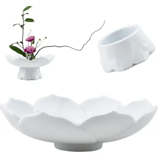 CRAFFANCY Ikebana Schale Japanisch, Blumenarrange Zubehör, Weiße Jade Farbe, Lotusblumenvase, Keramik-Blumentopf für Ikebana Blumenkunst, Obstschale, Heimdekoration