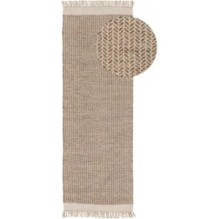 Kunstloft Wollteppich-Läufer Kim Beige 80x250 cm , Textil , Grafikmuster , Rechteckig , 80x1 cm , Gots , pflegeleicht , Teppiche und Böden, Teppiche, Teppichläufer, Läufer