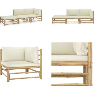 vidaXL 3 tlg. Garten Lounge Set mit Cremeweißen Kissen Bambus - Garten-Lounge-Set - Garten-Lounge-Sets - Gartenmöbel - Gartenmöbel-Set - Weiß