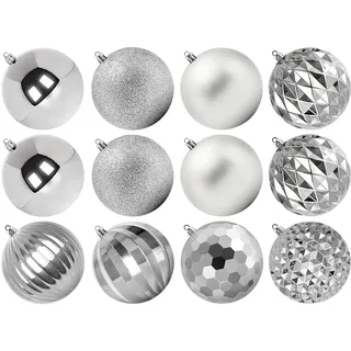 Benjia Weihnachtskugeln Groß Aussen, Extra Bruchsicheres Outdoor Draußen Draussen Kunststoff Weihnachtskugel Christbaumkugeln Kugeln Weihnachten (10cm/12STK, Silber)