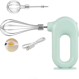 HISUEKIG Elektrischer Handmixer, 1500mAh Wiederaufladbar Elektrischer Schneebesen, 4 Gang Einstellbarer Kabelloser Mini Handmixer zum Eierschlagen, Butterschlagen(Grün)