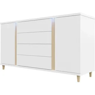 Breite Kommode für das Wohnzimmer ANINA – weiß / Eiche wotan - Weiß