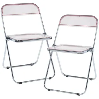 [en.casa] Klappstuhl-Set Pornainen 2 Tlg. , Pink , Metall, Kunststoff , 46x74x47 cm , Esszimmer, Stühle, Klappstühle