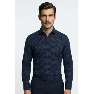 Businesshemd HUGO "Kenno Easy Care", Herren, Gr. 43, N-Gr, blau (dunkelblau405), Web, Obermaterial: 90% Polyamid, 10% Elasthan, unifarben, slim fit normal, Rundhals, 2-Knopf-Manschette mit Schlitz, Hemden Businesshemd, Stretch-Jersey Kentkragen, Slim Fit