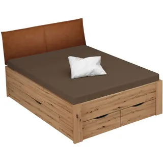 Xora Stauraumbett , Eichefarben , Holzwerkstoff , 4 Schubladen , 120x200 cm , Blauer Engel, Goldenes M , gepolstertes Kopfteil, Lattenrosthöhe individuell einstellbar, in verschiedenen Holzdekoren erhältlich, mit Schubkästen, in verschiedenen Größen erhältlich , Babymöbel & Kindermöbel, Kinderzimmer & Jugendzimmer, Kinderbetten, Kinderbetten & Jugendbetten