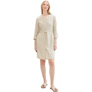TOM TAILOR Damen Kleid mit Streifen & Bindegürtel, beige offwhite stripe, 42
