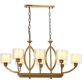 Elegant Chandelier with Metal Body & Glass Cap, 90 cm Height, 100 cm Width | Cream & Vintage Colors | 8 x E27 Max 40W | Modern Glam Design for Home