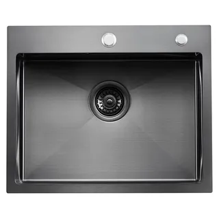 55cm Kitchen Sink Topmount Single Bowl Drop-In Basin Stainless Steel Black