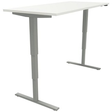 Bild elektrisch höhenverstellbarer Schreibtisch weiß rechteckig, T-Fuß-Gestell silber 180,0 x 80,0 cm