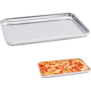 2 Stück Backblech, Edelstahl Grillschale Kuchenblech, Rechteckige Grillschalen für Gasgrill zum Backen (Rechtecke 22.7 x 14.7 x 1.2 cm)