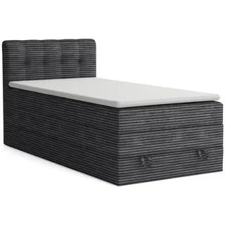 Deine Möbel 24 Boxspringbett Jung 2 100/200 Cord Anthrazit mit Matratzen H3 + H4 , Textil , H3 + H4 , 100x200 cm , Schlafzimmer, Betten, Boxspringbetten