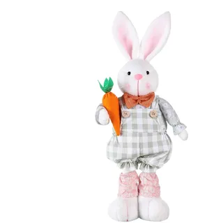 Osterhase Deko Hase, Osterhase Figuren Mit Teleskop Beine, Groß Hase Deko Hasen Wichtel Mit Ausziehbaren Beinen, Osterhasen Plüsch Puppe Mit Blumen Und Karotten, Osterhasen Figur Frühlingsdeko