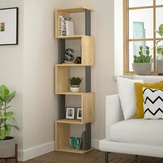 Dmora - Bücherregal Aglaia, Büroregal, Mobiler Buchhalter, Bücherbrett, 35x30h161 cm, Eiche und Anthrazit