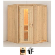 Bild Sauna »Nanna«, (Set), 3,6-kW-Plug & Play Ofen mit integrierter Steuerung beige