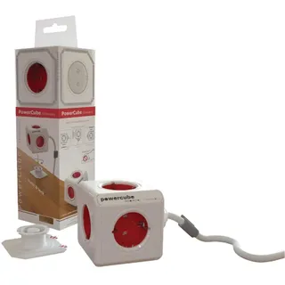 Allocacoc PowerCube Verlängerungskabel (3m, 5X Verteiler DE) 1307/DEEXPC Weiß,rot