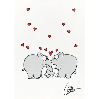 KRACHT Geschirrtuch Halbleinen Druck Ottifant Herzen 50x70 cm