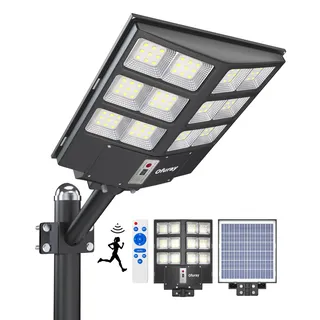 Ofuray Of-2000W Solar Straßenlaterne für Außen, 200000LM Solarlampen für Außen mit Bewegungsmelder, 6500K Solarleuchten Dämmerung bis zum Morgengrauen, IP67 Wasserdichte Wegeleuchte für Parkplatz, Hof