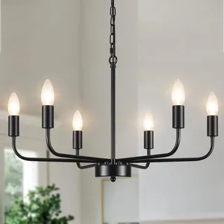 MRHYSWD Kronleuchter Schwarz, 6 Flammig Vintage Pendelleuchte Antik Hängelampe Landhausstil, Industrial Deckenleuchte mit E14 Fassung für Wohnzimmer, Schlafzimmer, Küche, Flur, 29 cm x 16 cm x 10 cm