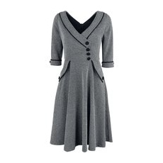 Voodoo Vixen Macie Herringbone Flared Dress Mittellanges Kleid grau, Uni, XXL