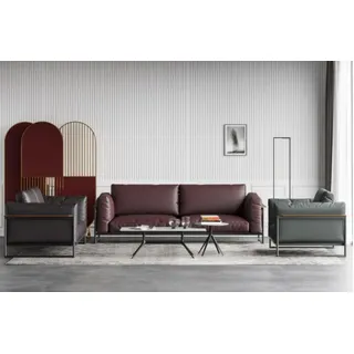 Sofagarnitur 3tlg Set Italienische Möbel Wohnlandschaft Sofas Couchen Polster - Rot