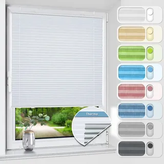 HOMEDEMO Plissee ohne Bohren verdunkelung, Thermo Plisseerollo Klemmfix, Weiß 75x130cm(BxH) Verdunklungsplissee 100% lichtundurchlässig für Fenster, Blickdicht Sichtschutz Sonnenschutz