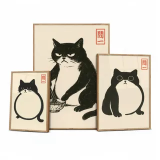 Hoji Katzen Poster Set Ukiyo-e Japanische Kunst Japan Wanddeko Bilder Schlafzimmer Deko Wohnzimmer Dekoration Eklektische Gemälde