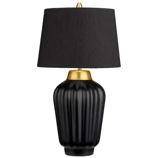 Nachttischlampe Keramik Stoff 56,2 cm hoch in Schwarz Gold Messing Tischleuchte