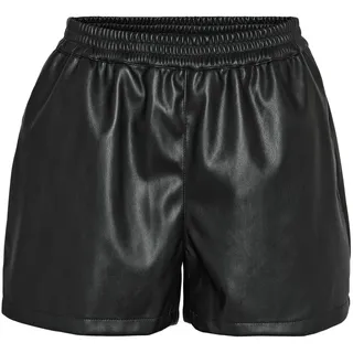 NOISY MAY Damen Coated Hot Pants PU Shorts Leder Optik Beschichtete Kurze Stoff Hose NMANDY, Farben:Schwarz, Größe:L