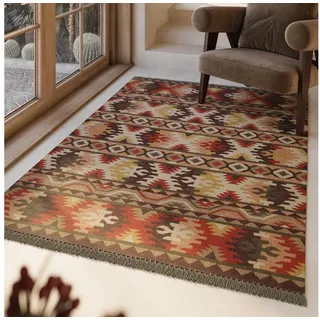 Green Looop »Balou« rechteckig 5 mm Höhe Fransen, Kelim, handgewebt, Natur, Wohnzimmer, Schlafzimmer, Ethno,