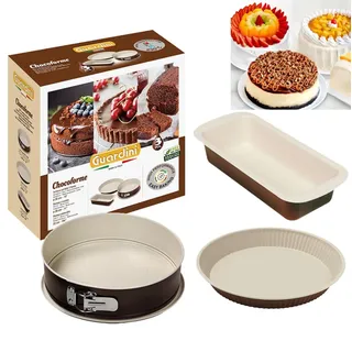 Guardini Geschenkbox-Chocoforme: Springform 26 cm+Tortenbodenform Obstkuchen 28 cm+Königskuchenform 25 cm, Stahl mit Antihaftbeschichtung, Farbe Beige-Schokoladenbraun, 4223000737