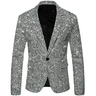 Pailletten Sakko Herren Glitzer Anzug Pailletten Sakko Slim Fit Karneval Kostüm Glitzer Outfit Pailletten Anzug Silber Party Glitzer Blazer Smoking Anzüge