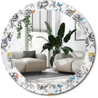 Wallfluent Spiegel Rund Ø 70 cm mit Aufdruck , Glas , 70x70x0.4 cm , Spiegel, Wandspiegel