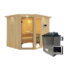 KARIBU Sauna »Paide 3«, inkl. 9 kW Saunaofen mit externer Steuerung, für 4 Personen - beige
