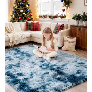 MARATIP Teppich Wohnzimmer 120x160 cm Türkis Blau CarpetSchlafzimmer rutschfest Waschbarer Deko Jugendzimmer Kinderzimmer
