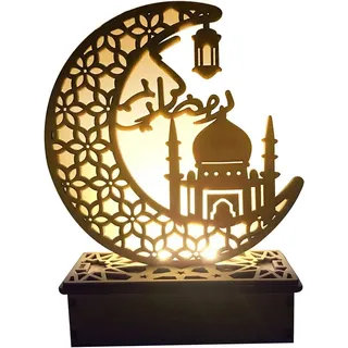 Ramadan Eid Dekorationen LED Muslim Nachtlicht Eid Mubarak Ornamente DIY Holz, Festival Licht Mond Sterne Vorhang Lichter