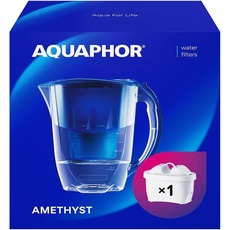 AQUAPHOR Wasserfilter Amethyst Kobaltblau inkl. 1 MAXFOR+ Filter I Karaffe für 2,8l I Passt in die Kühlschranktür I Reduziert Kalk & Chlor I Tischwasserfilter I Stylischer Behälter