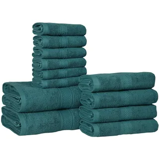HILLFAIR 12-teiliges Handtuch-Set aus 600 g/m2 Baumwolle – Hotel-Spa-Handtücher-Set 2 Badetücher, 4 Handtücher, 6 Waschlappen saugfähige, superweiche Baumwollhandtücher Blaugrün 100%
