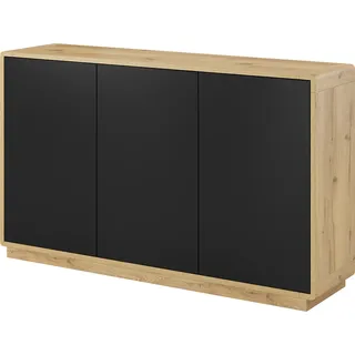 Sideboard Anrichte Wohnzimmer Esszimmer modern ALBANY-83 in Taurus Eiche Nb. mit Absetzungen in schwarz matt, B/H/T: ca. 160/75/40 cm - Schwarz