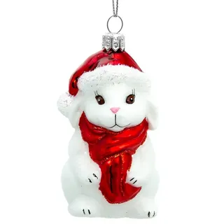 SIKORA Hase mit Weihnachtsmütze besondere Weihnachtskugel Glas Christbaumschmuck Deko Figur Weihnachten Anhänger Ornament - Meisterstücke - BS711, Variante:weiß