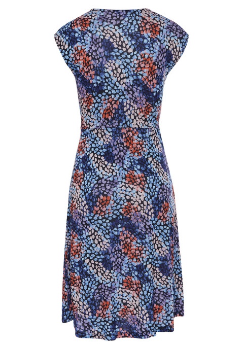 Bild von Jerseykleid, mit Alloverdruck und V-Ausschnitt, Sommerkleid in Wickeloptik, bunt