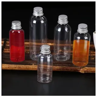SYJINHUASY 14PCS 40ML Plastikflaschen, Mini-Alkoholflaschen mit silbernen Schraubverschlüssen, wiederverwendbare Saucenflaschen mit Trichter, Partys und Hochzeiten, Miniatur-Alkoholflaschen
