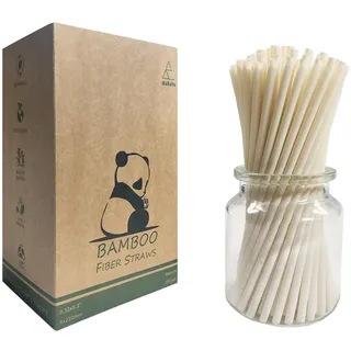200 Stück Natur Bambus Trinkhalme, 8×210mm Lang Bambus Strohhalme Cellulose Plant Faser Strohhalme Einweg für Heiße und Kalte Getränke