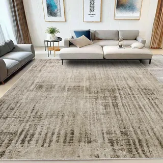 Tinyboy-hbq Moderner Abstrakter Teppich Kaschmirimitat im Europäischen Stil Kurzflor Teppich Dekorativ für Wohnzimmer (Abstraktes Beige Grau/Hellbraun, 200 x 300 cm)