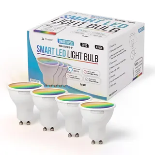 Smartspec WLAN Lampe GU10 4er Pack – Smart Home LED Glühbirne, Farbwechsel RGB, Dimmbar, 2,4 GHz WiFi – Kompatibel mit Alexa, Google Home, Apple HomeKit – Smarte Multicolour LED Licht für Wohnzimmer