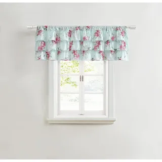 Shabby Chic - Baumwoll-Perkal-Volant, gerüschte Blumenmuster, Fenstervorhänge (Chloe Blue, 132,1 x 45,7 cm)