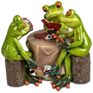 formano Lustige Frösche Skatspieler 16cm Figur Dekoration Handbemalt Kunststein Kartenspiel Frosch Froschgruppe