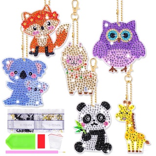 Yotako 6 Stück Diamond Painting Schlüsselanhänger, 5D Diamond Painting Keychain DIY Diamand Painting Schlüsselanhänger, Diamant Painting Anhänger für Erwachsene Kinder