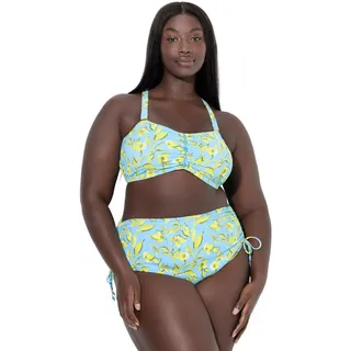 Ulla Popken Damen große Größen Übergrößen Plus Size Bikini, Blüten, Zierbänder, verstellbare Träger hell Saphir 46 837650713-46